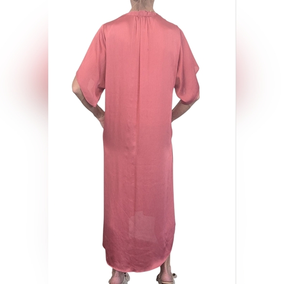 Zara Oversized Coral Satin V-Neck Fairycore Midi Maxi Kimono Dress Size XS - Picture 4 of 11